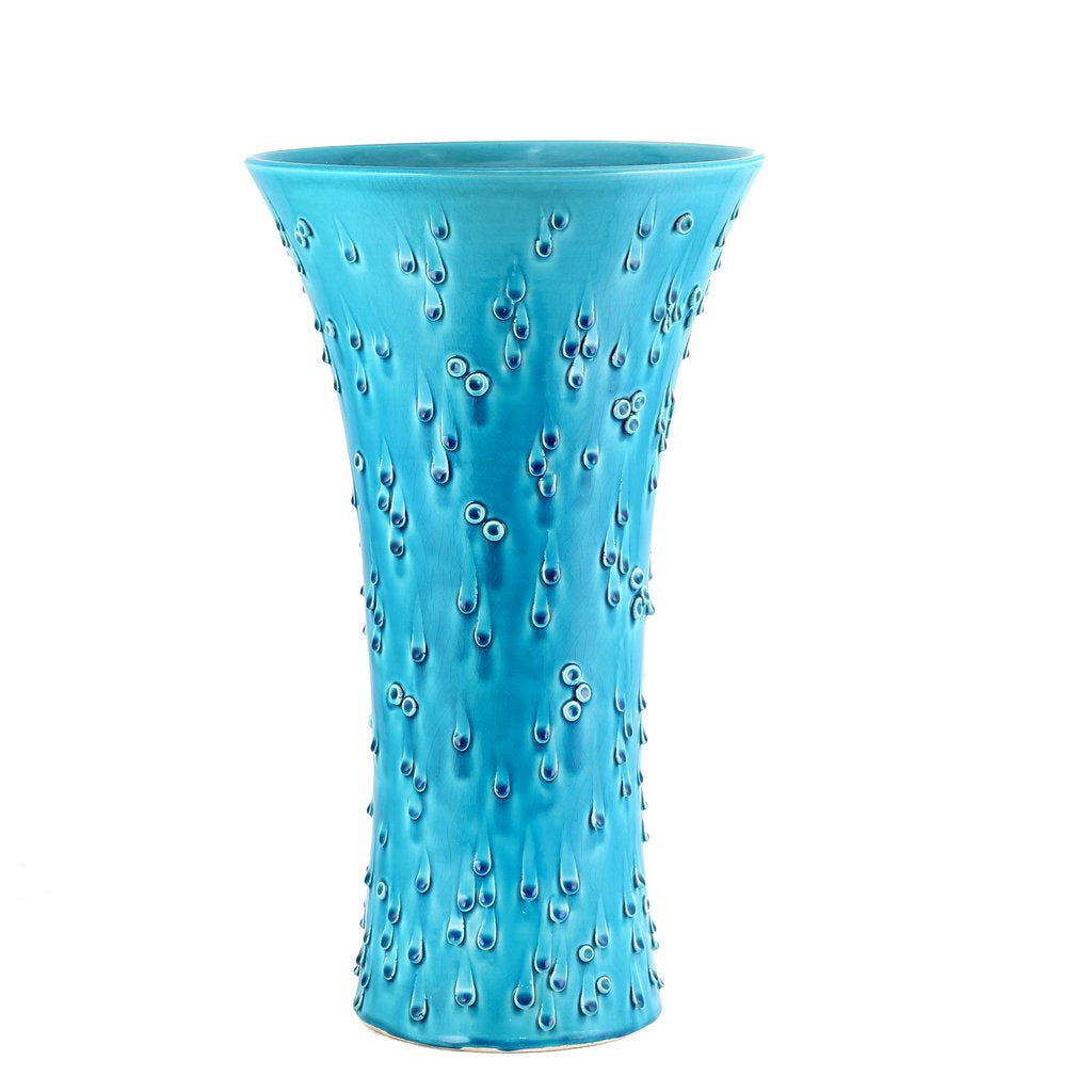 GOCCIE: Mediterranean Blue Large Flared Vase - Water-Drop Motif mimicking the rhythmic ripples of the ocean.