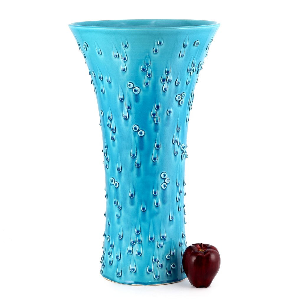 GOCCIE: Mediterranean Blue Large Flared Vase - Water-Drop Motif mimicking the rhythmic ripples of the ocean.