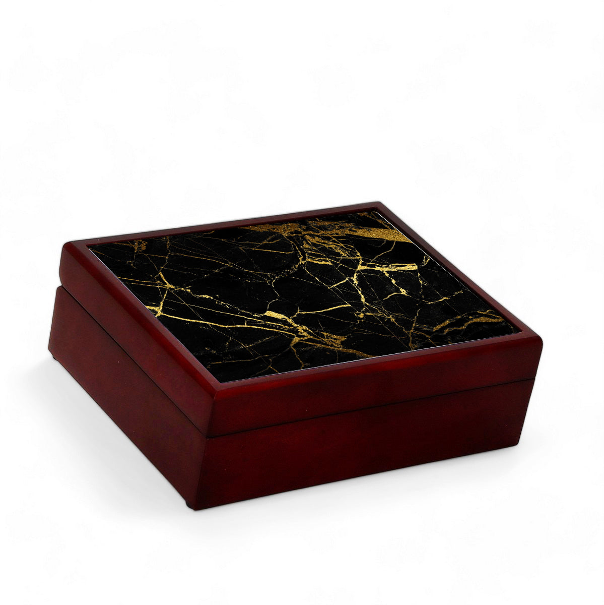SUBLIMART: Wood Box Lined large wood box with printed tile - Carara Black+Gold Marble