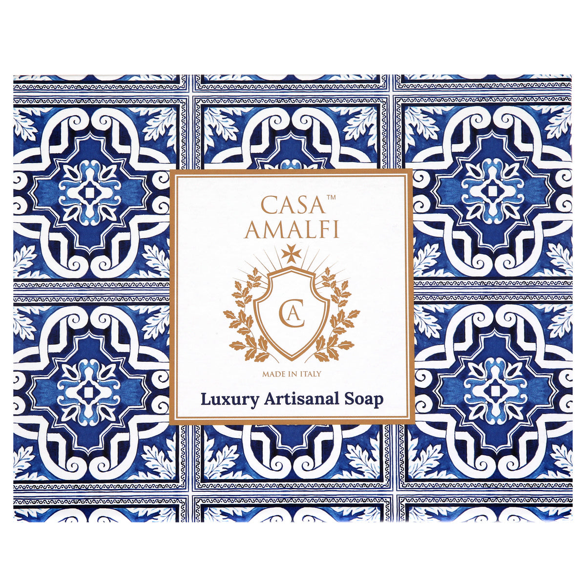 CASA AMALFI SOAPS: Scented Soap Bars with ceramic soap dish - Blue Majolica Set - Artistica.com