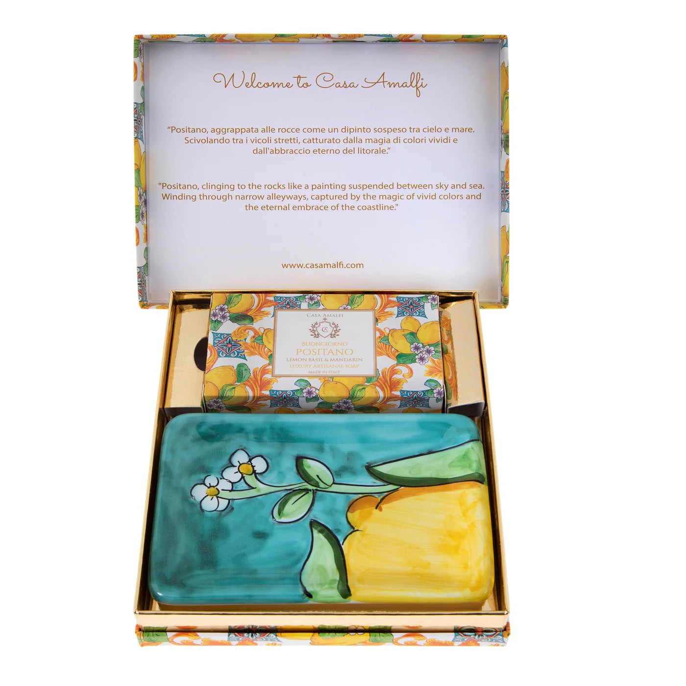 CASA AMALFI SOAPS: Scented Soap Bar with ceramic soap dish - Buongiorno Positano