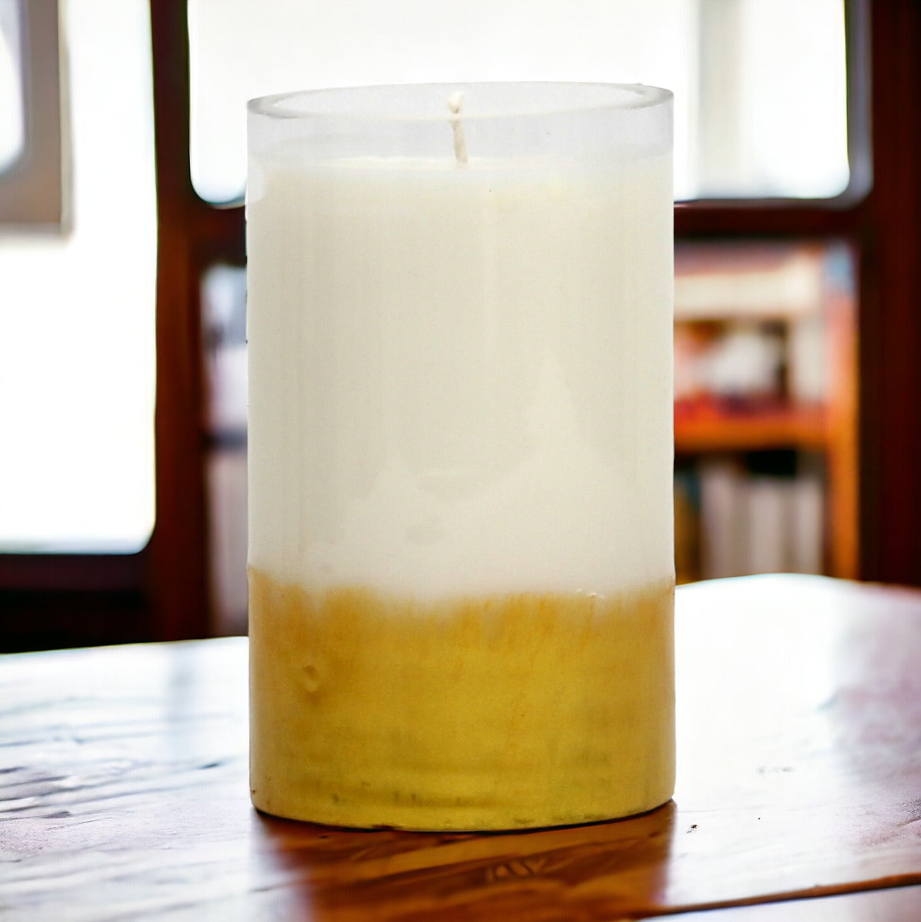 GILDED: Soy Wax Candle with hand painted gold accent. Medium Tall round thick glass container