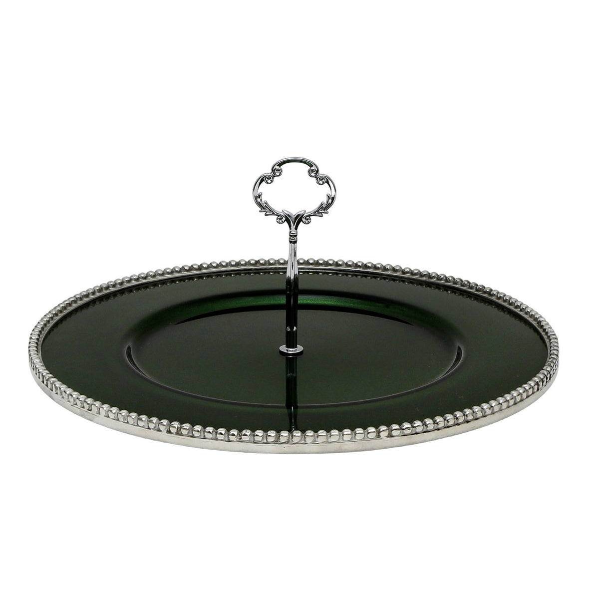 ARTE ITALICA PERLINA: Tid Bit Server Green Glass Tray with Metal rim - Golden or Chrome Oval Metal Handle - Artistica.com