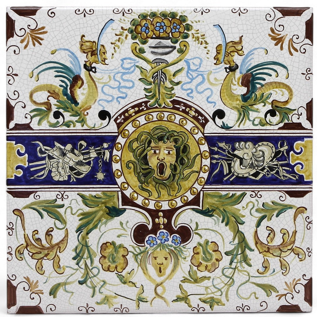 ANTICA DERUTA: Large Hand Painted Ceramic Authentic Deruta Tile