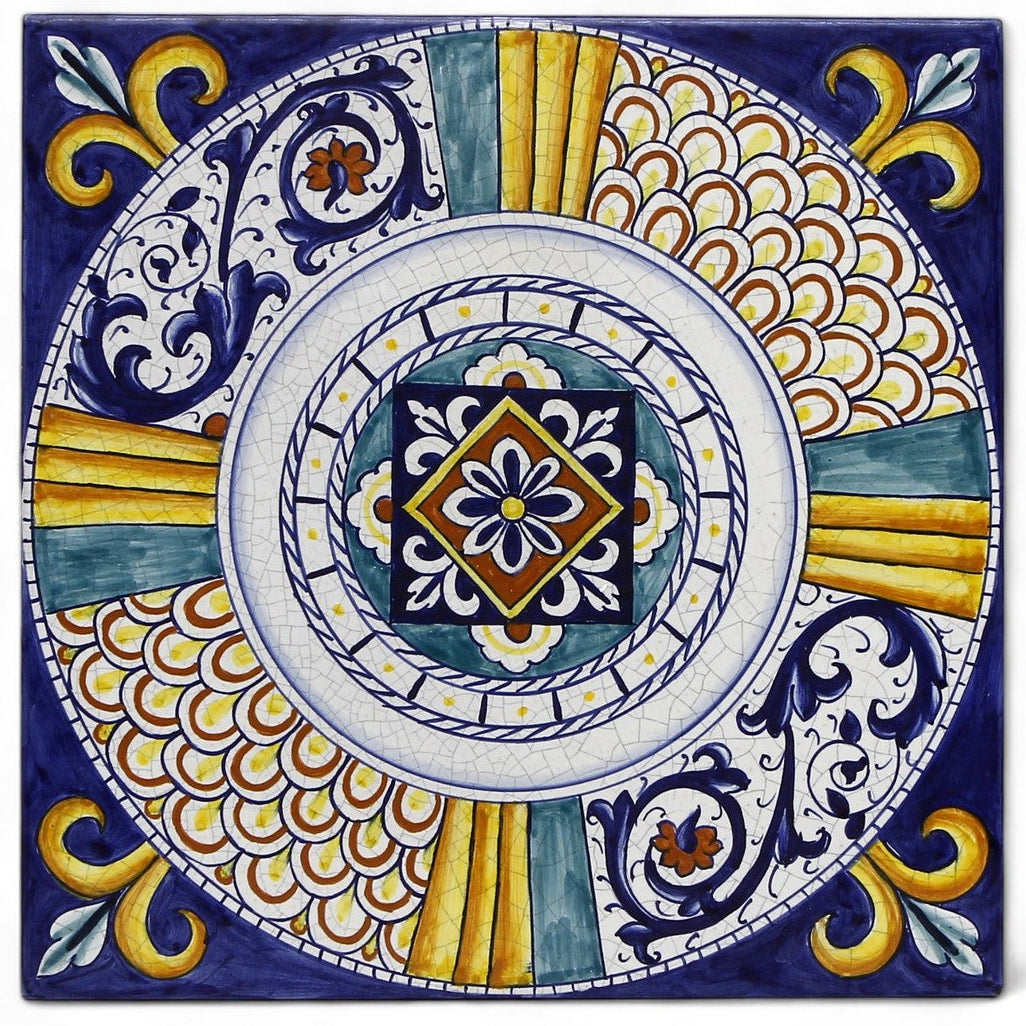ANTICA DERUTA: Large Hand Painted Ceramic Authentic Deruta Tile