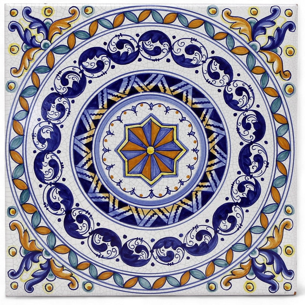 ANTICA DERUTA: Large Hand Painted Ceramic Authentic Deruta Tile