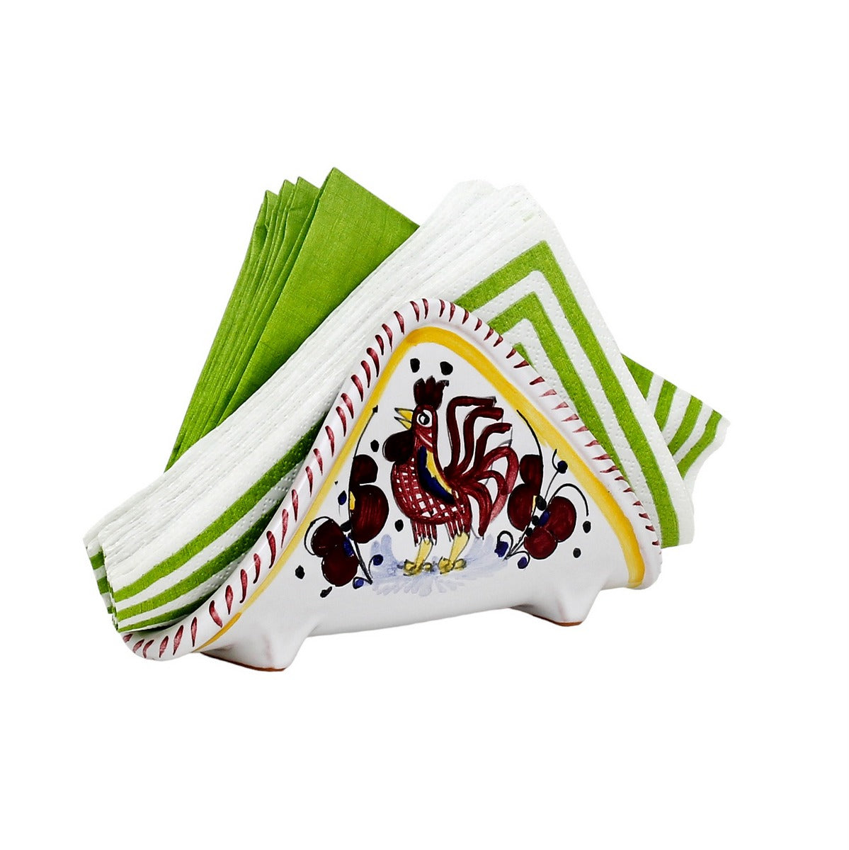GIFT BOX: With authentic Deruta hand painted ceramic - Napkin Holder Red Rooster design