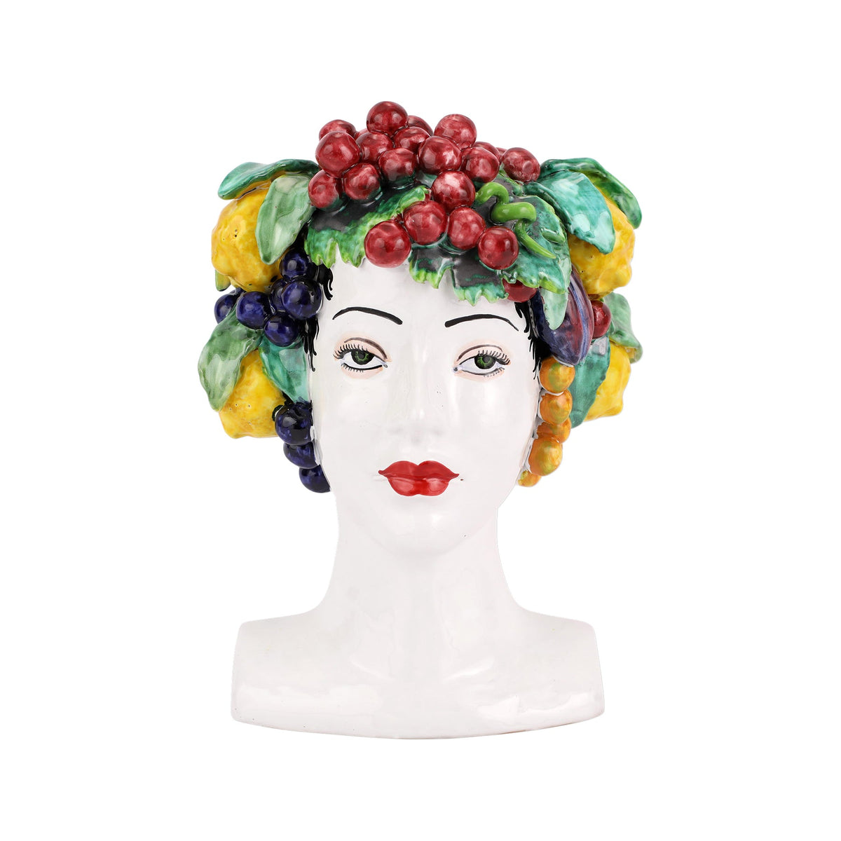 VIETRI: Sicilian Head Vase - Woman with assorted fruits (Medium 12.5&quot; H.)