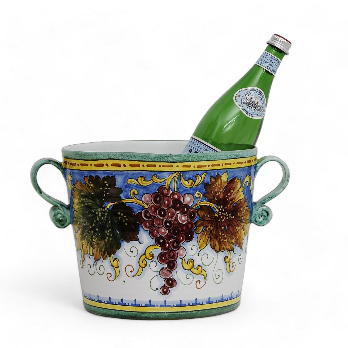 TUSCAN MAJOLICA: Luxury Ice Bucket adorned with traditional Tuscan grape leaves