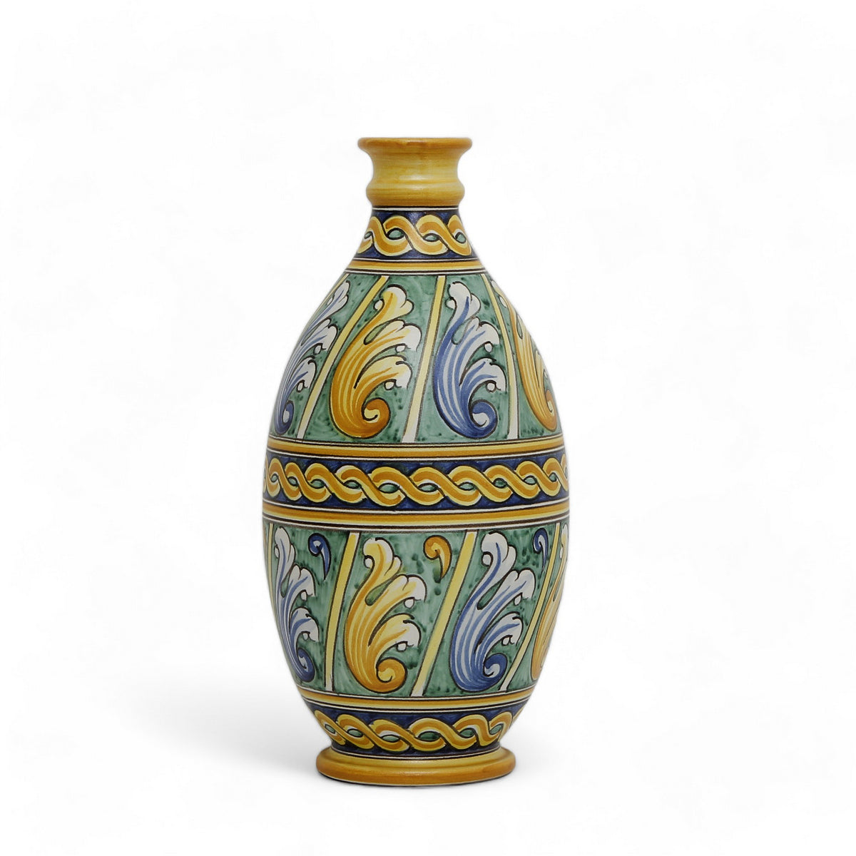 SICILIANA: Bottle Vase &quot;Belly&quot; featuring traditional Green and Gold Sicilian Vario Design