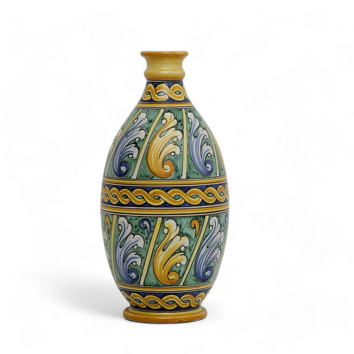 SICILIANA: Bottle Vase "Belly" featuring traditional Green and Gold Sicilian Vario Design
