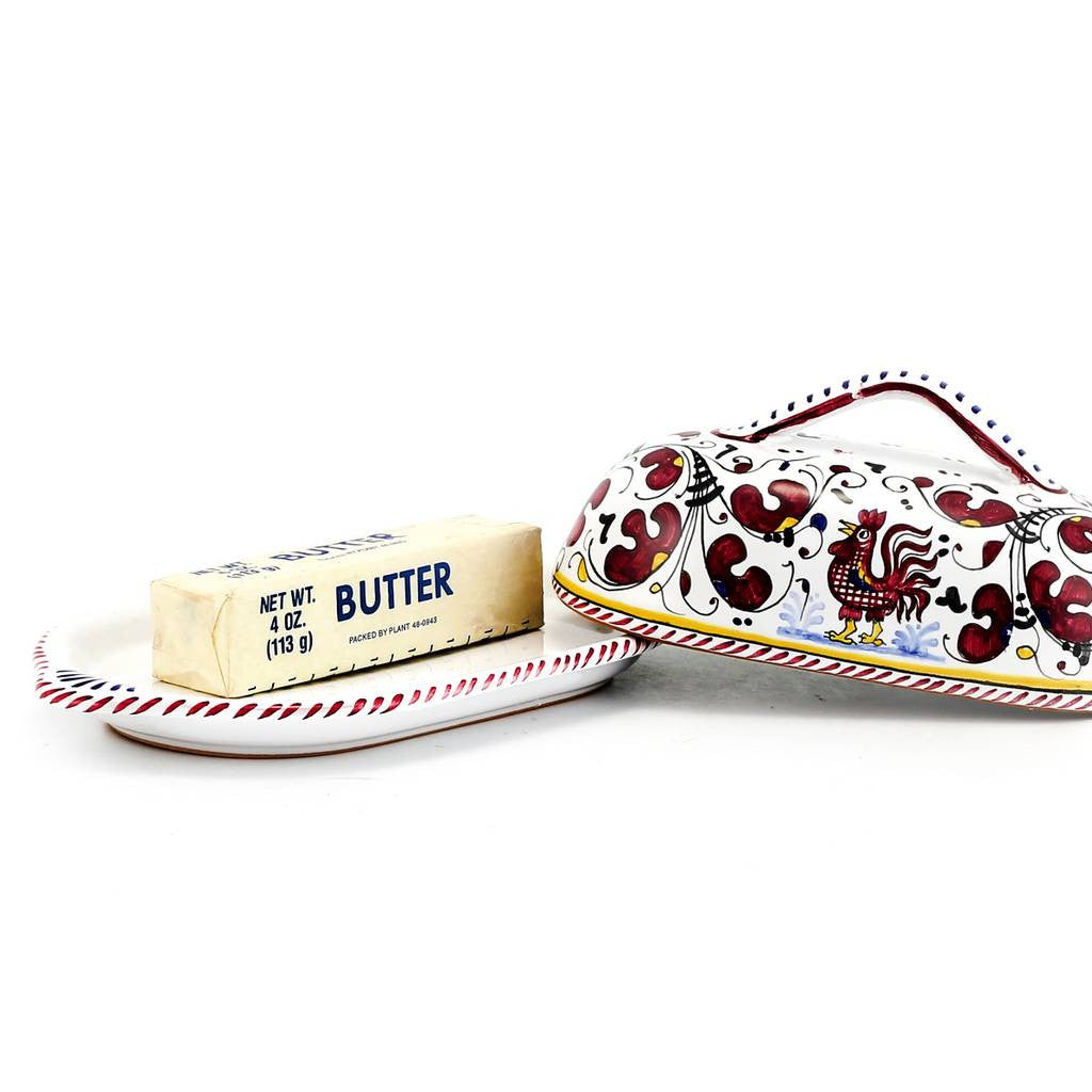 ORVIETO RED ROOSTER: Butter Dish with Cover - Artistica.com