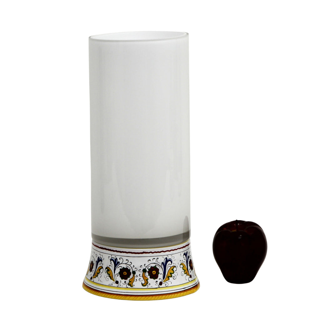 DERUTA BELLA VETRO: Cylindrical Glass Vase on ceramic base PERUGINO design - WHITE Glass - Artistica.com