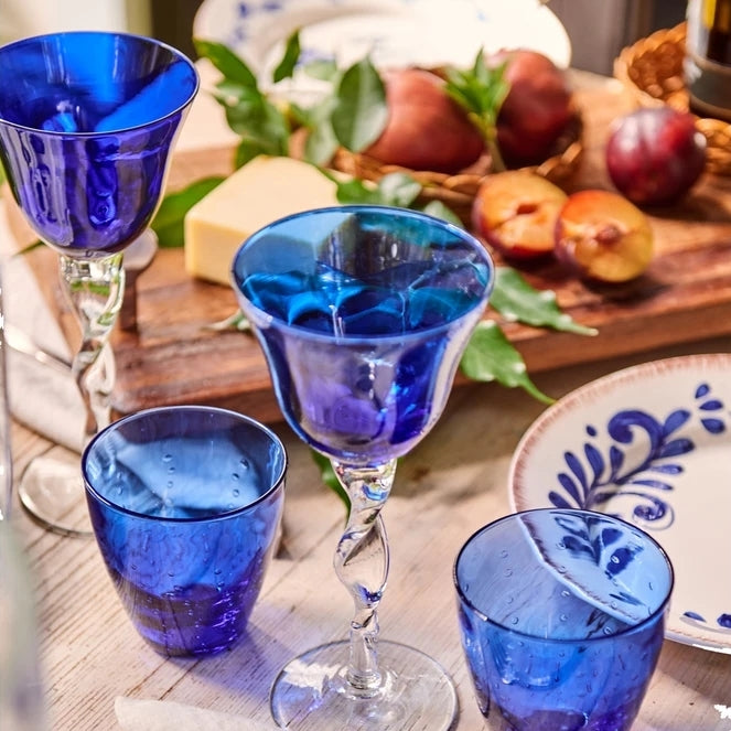 ABIGAILS - ADRIANA Wine Glass Twisted Stem - COBALT BLUE - Artistica.com