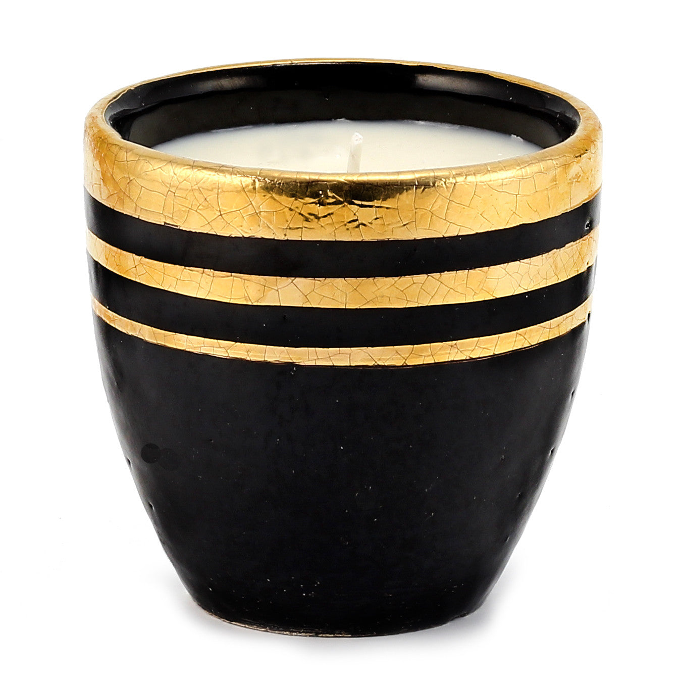 DERUTA MILANO: Large Candle Black with Hand Painted Pure Gold Stripes - Artistica.com
