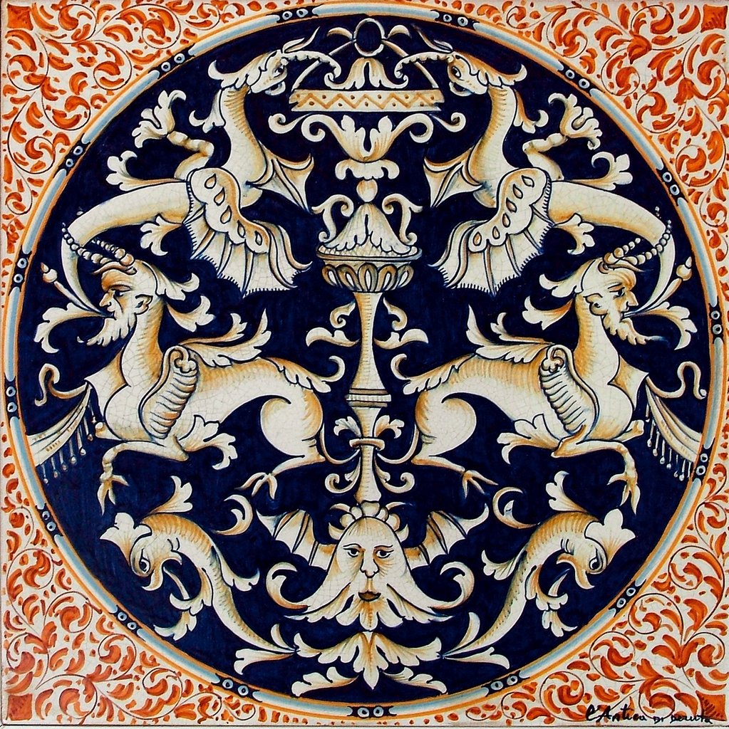 ANTICA DERUTA: Large Hand Painted Ceramic Authentic Deruta Tile - Artistica.com