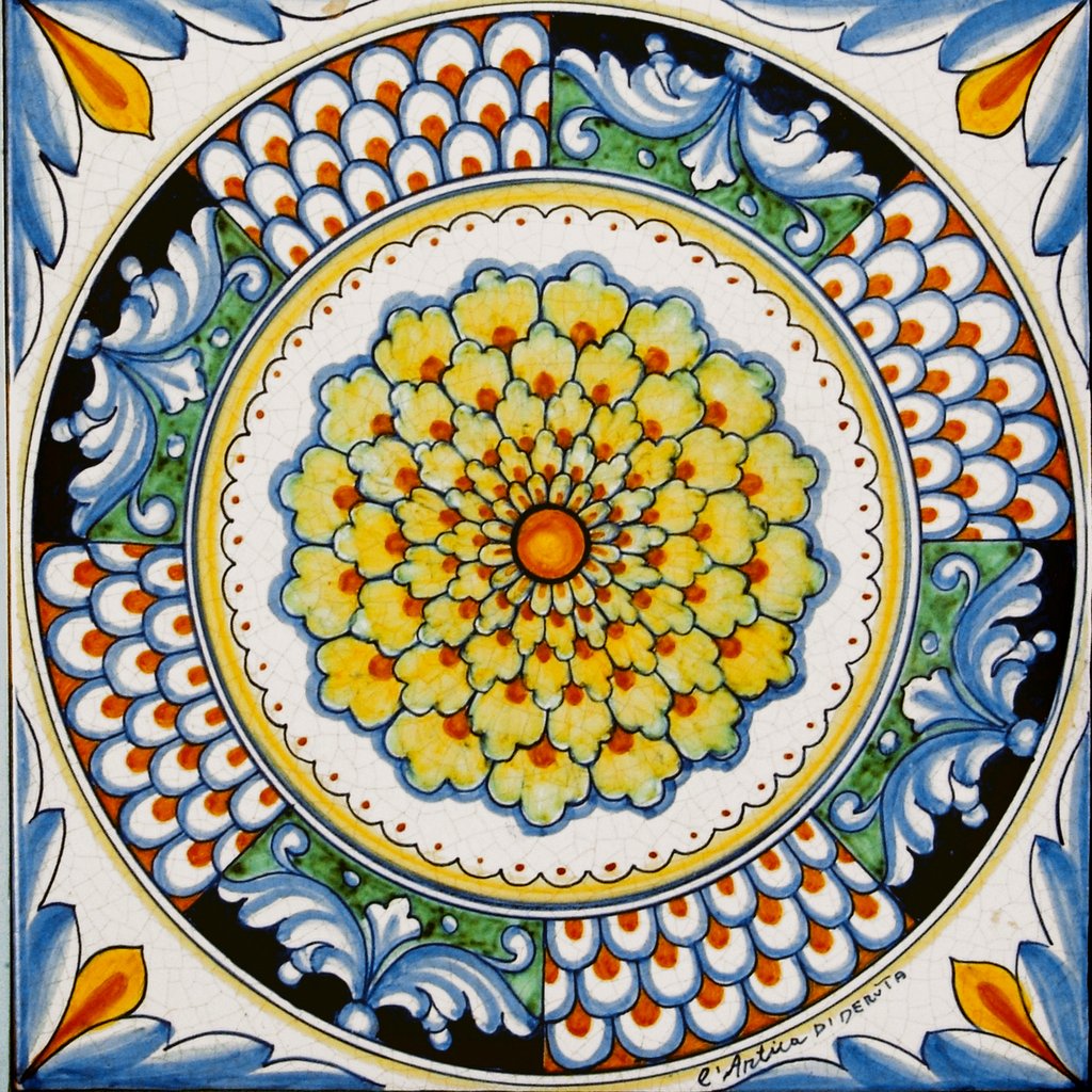 ANTICA DERUTA: Large Hand Painted Ceramic Authentic Deruta Tile - Artistica.com