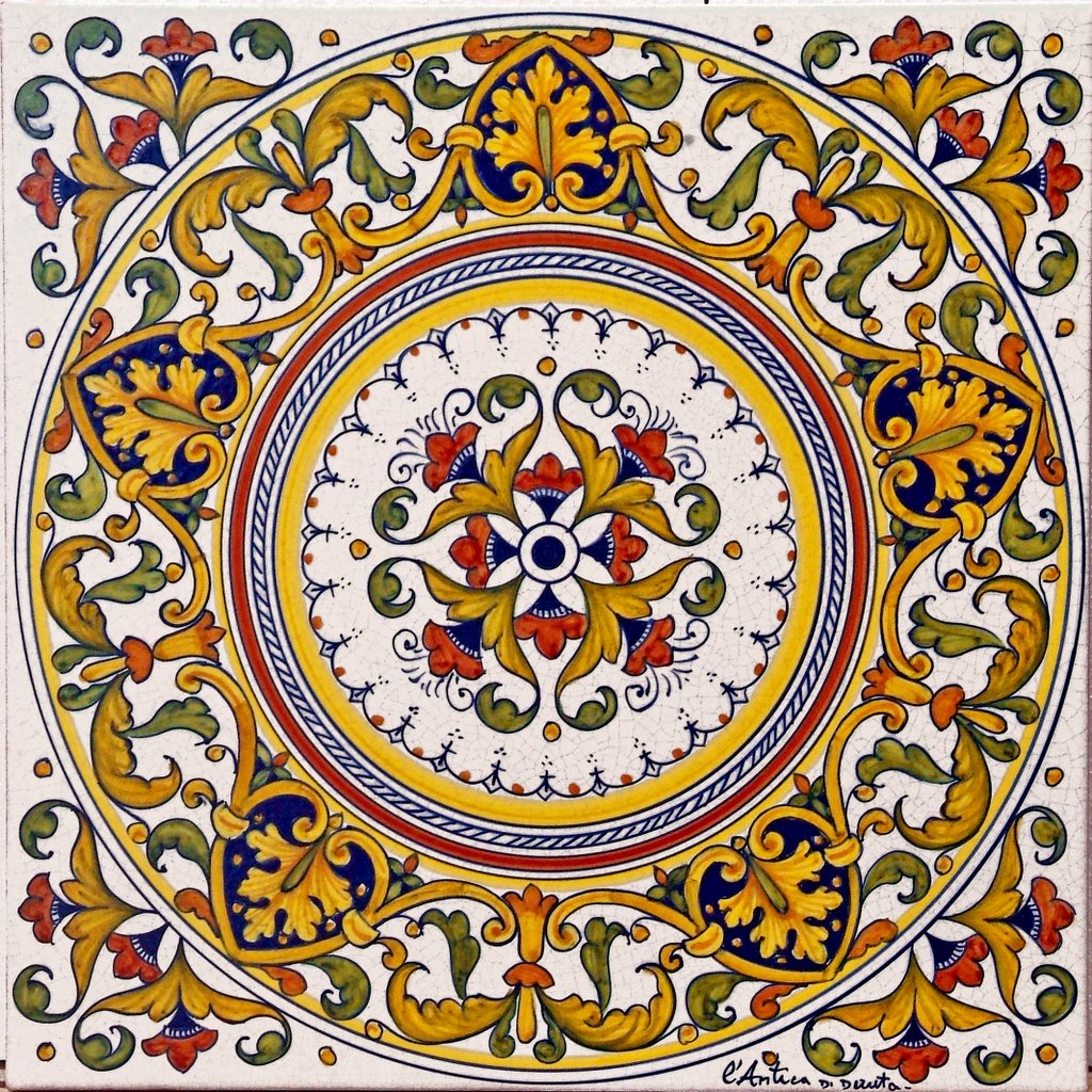 ANTICA DERUTA: Large Hand Painted Ceramic Authentic Deruta Tile - Artistica.com