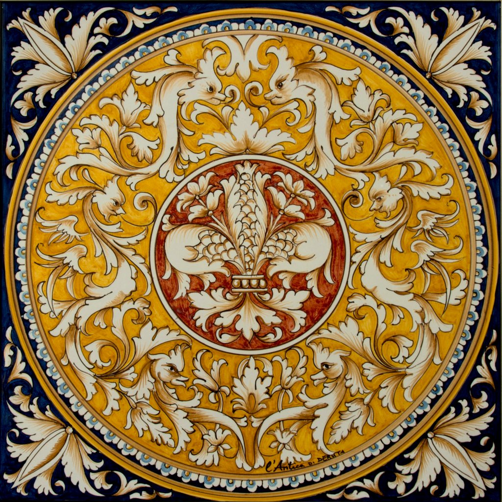 ANTICA DERUTA: Large Hand Painted Ceramic Authentic Deruta Tile - Artistica.com