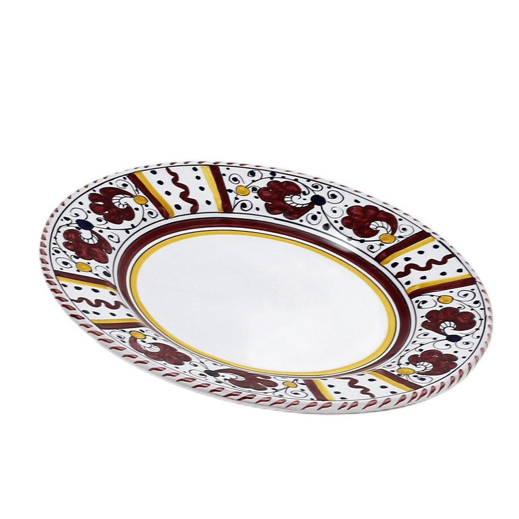 ORVIETO RED ROOSTER: Dinner Plate (White Center) [STRIPED RIM] - Artistica.com