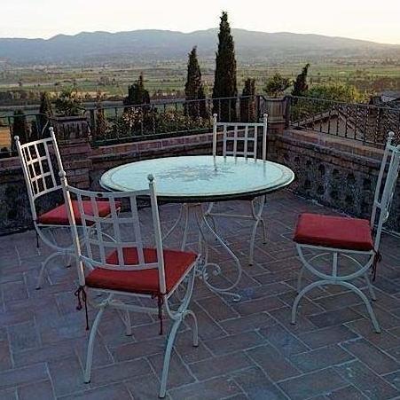 CERAMIC STONE TABLE + IRON BASE: SPOLETO Design - Hand Painted in Deruta, Italy. - Artistica.com