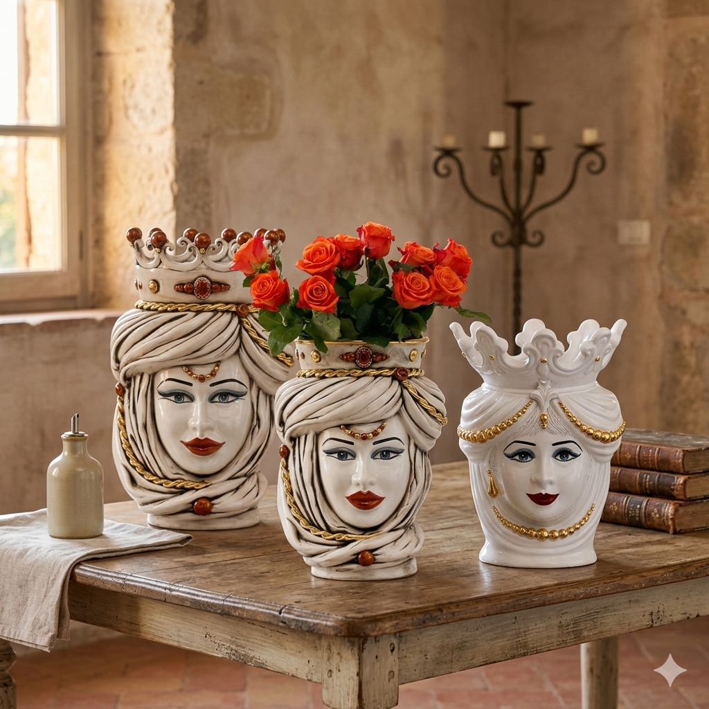 SICILIAN MOORISH HEAD VASES