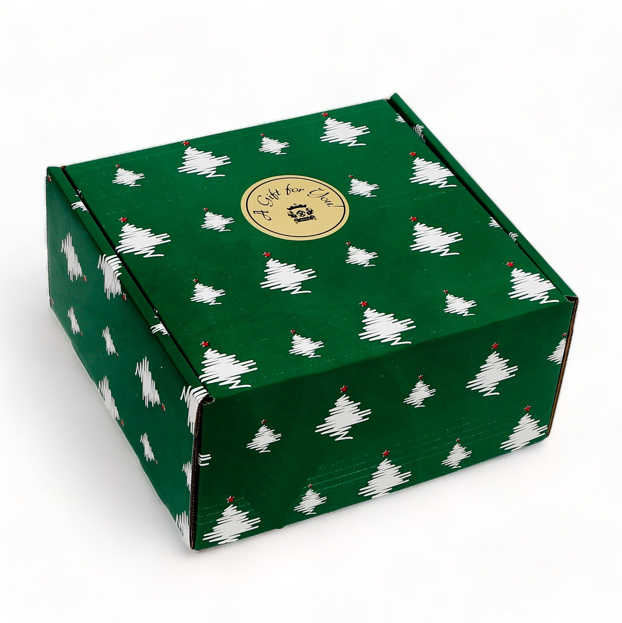GIFT BOX CHRISTMAS: Green Gift Box with Ricco Deruta Large 17 Oz Mugs (Set of two)