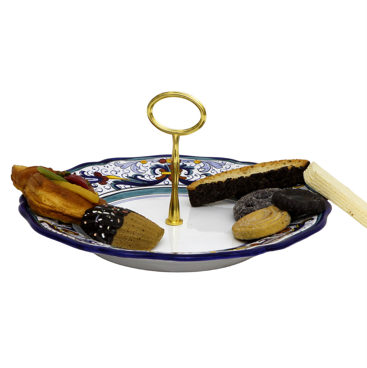 VECCHIA DERUTA: Tid Bit Server Plate with Golden or Chrome Oval Metal Handle - Artistica.com