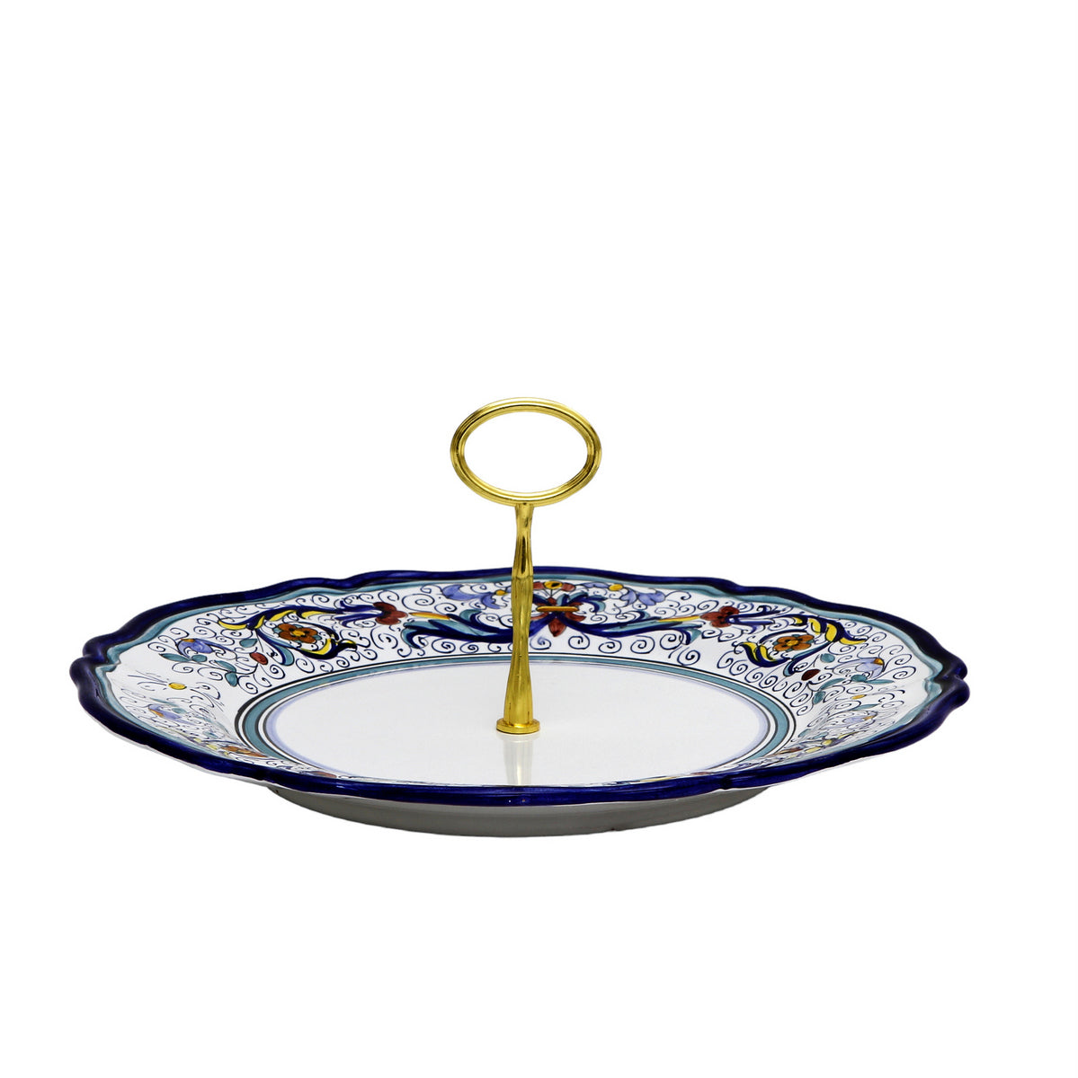VECCHIA DERUTA: Tid Bit Server Plate with Golden or Chrome Oval Metal Handle - Artistica.com