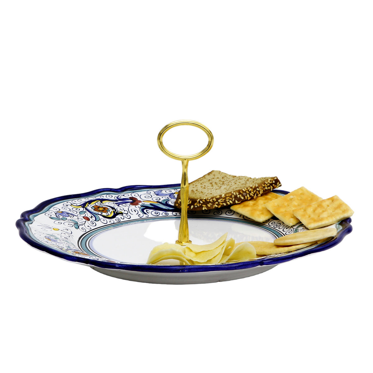 VECCHIA DERUTA: Tid Bit Server Plate with Golden or Chrome Oval Metal Handle - Artistica.com