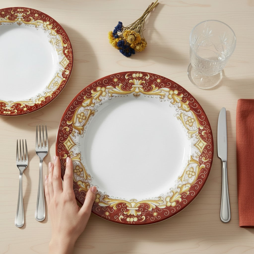 DERUTA COLORI: 2 Pieces Place Setting Bundle - CORAL RED+GOLD