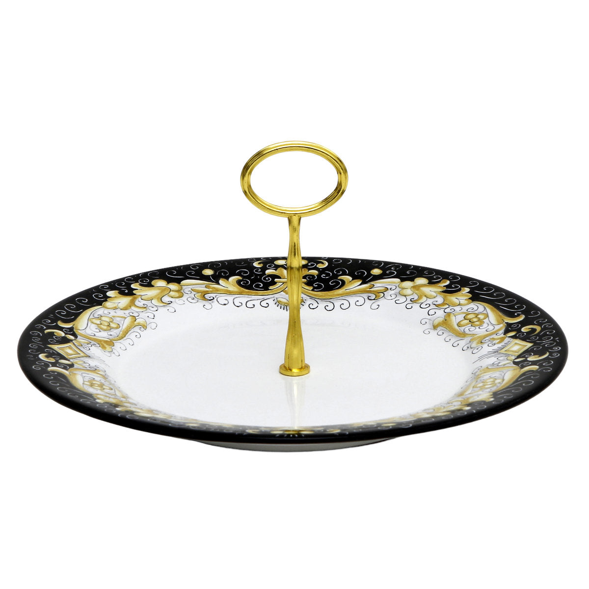 DERUTA COLORI: Tid Bit Server Plate BLACK/GOLD with Golden or Chrome Oval Metal Handle - Artistica.com