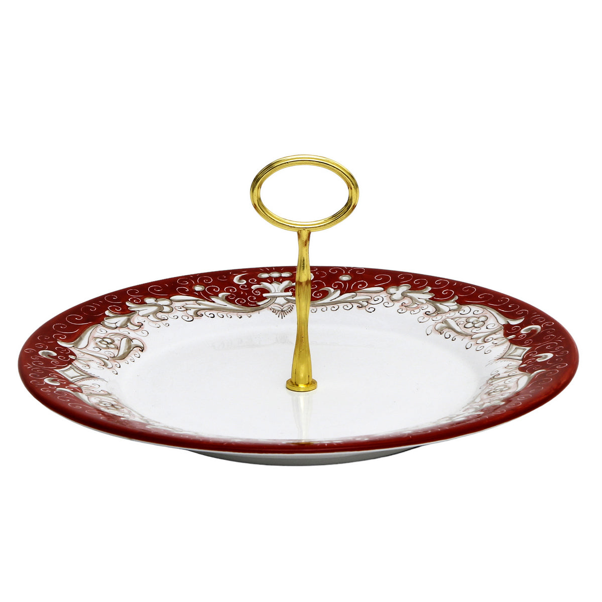 DERUTA COLORI: Tid Bit Server Plate RED with Golden or Chrome Oval Metal Handle - Artistica.com