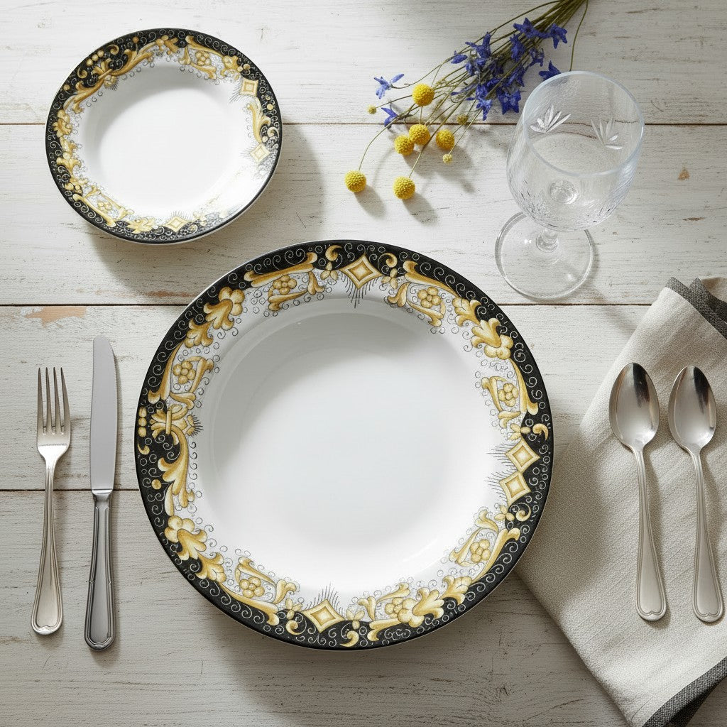 DERUTA COLORI: 2 Pieces Place Setting Bundle - BLACK+GOLD