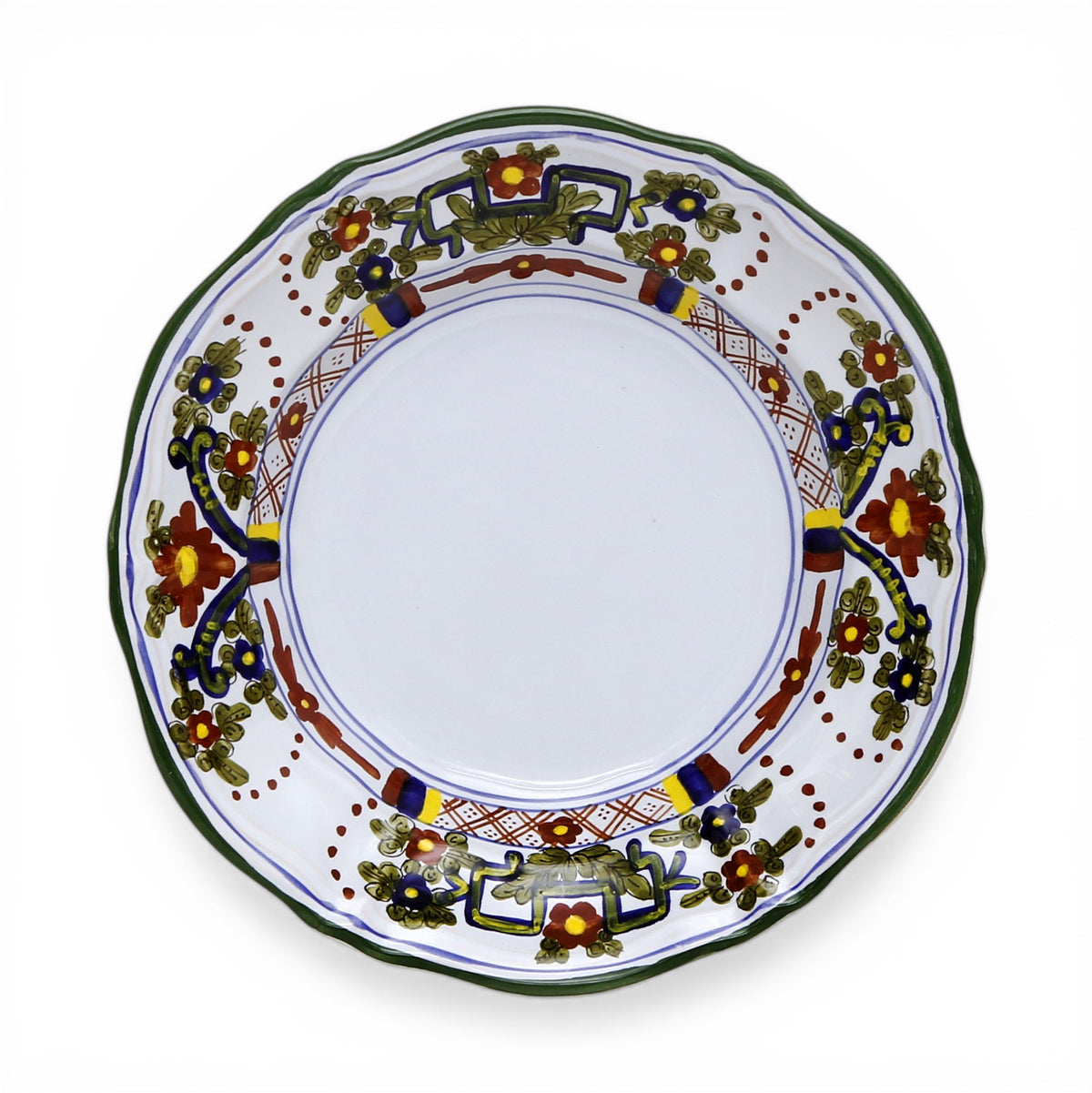 FAENZA-CARNATION: Pasta/Soup Scalloped Rimmed Bowl Plate WHITE CENTER
