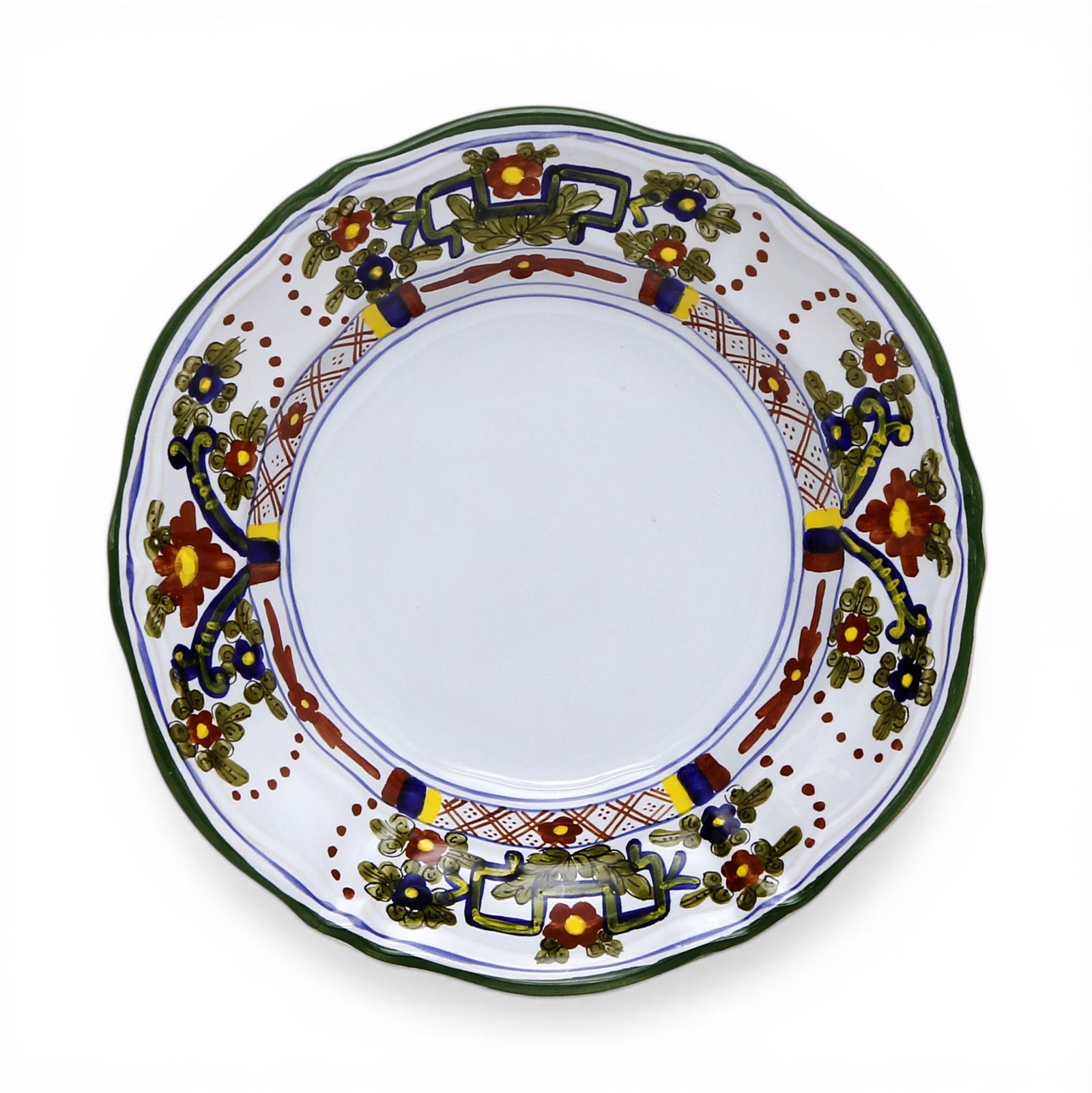 FAENZA-CARNATION: Pasta/Soup Scalloped Rimmed Bowl Plate WHITE CENTER