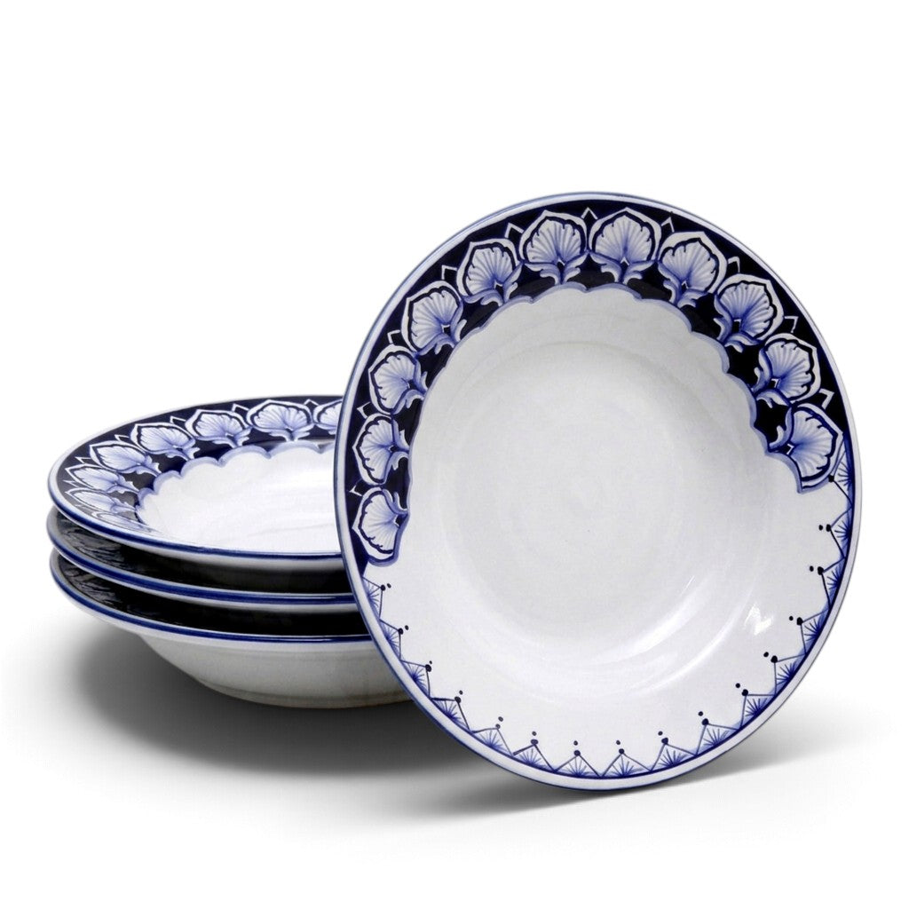 DERUTA PEACOCK: 4-Pcs Pasta/Soup Rimmed Bowls Bundle - Design VARIO BLU
