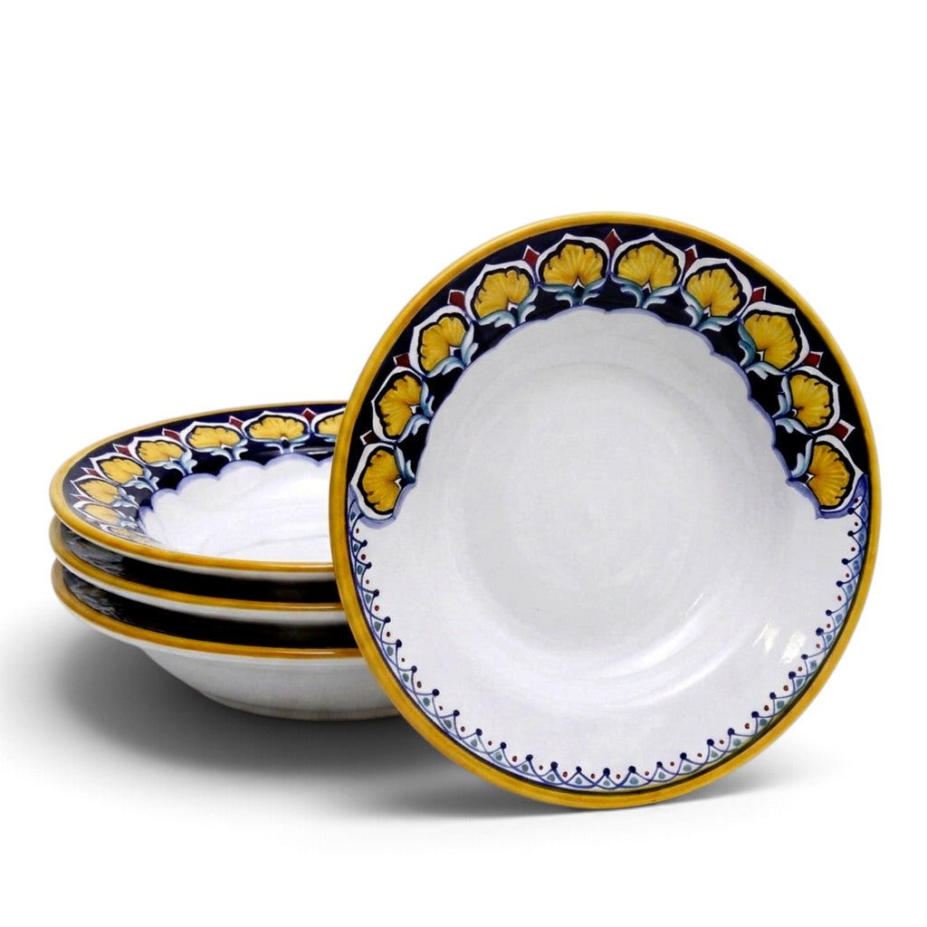 DERUTA PEACOCK: 4-Pcs Pasta/Soup Rimmed Bowls Bundle - Design VARIO DOPPIA FILA