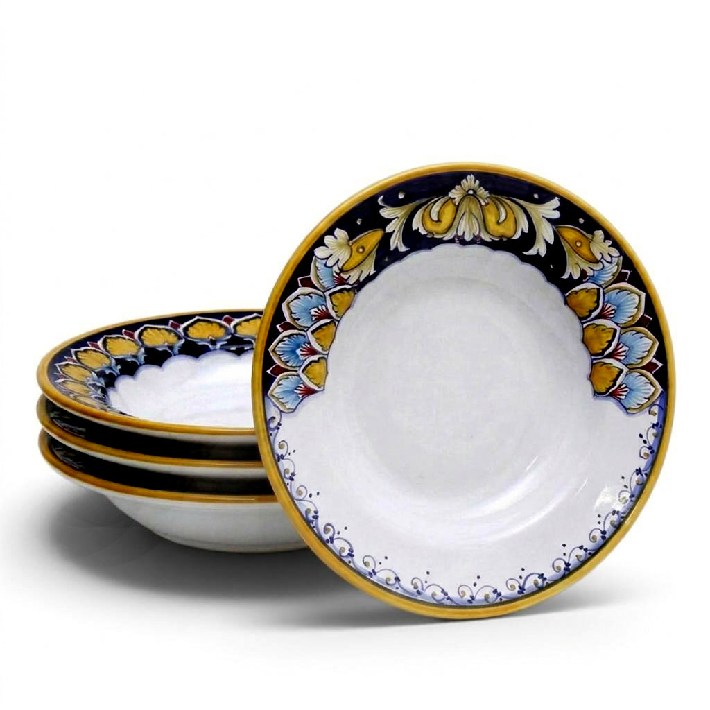 DERUTA PEACOCK: 4-Pcs Pasta/Soup Rimmed Bowls Bundle - Design VARIO INTARSIO