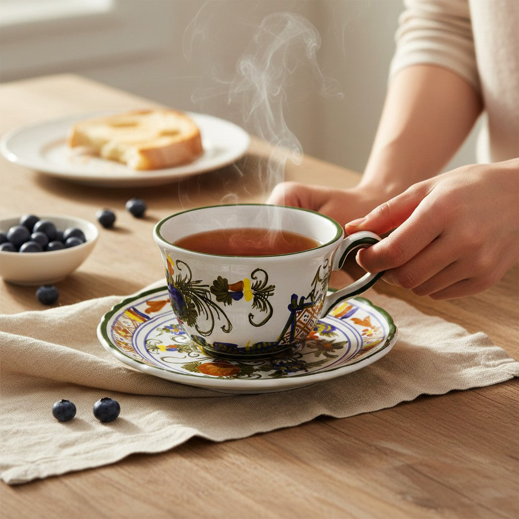 FAENZA-CARNATION: Coffee Tea Cup and Saucer