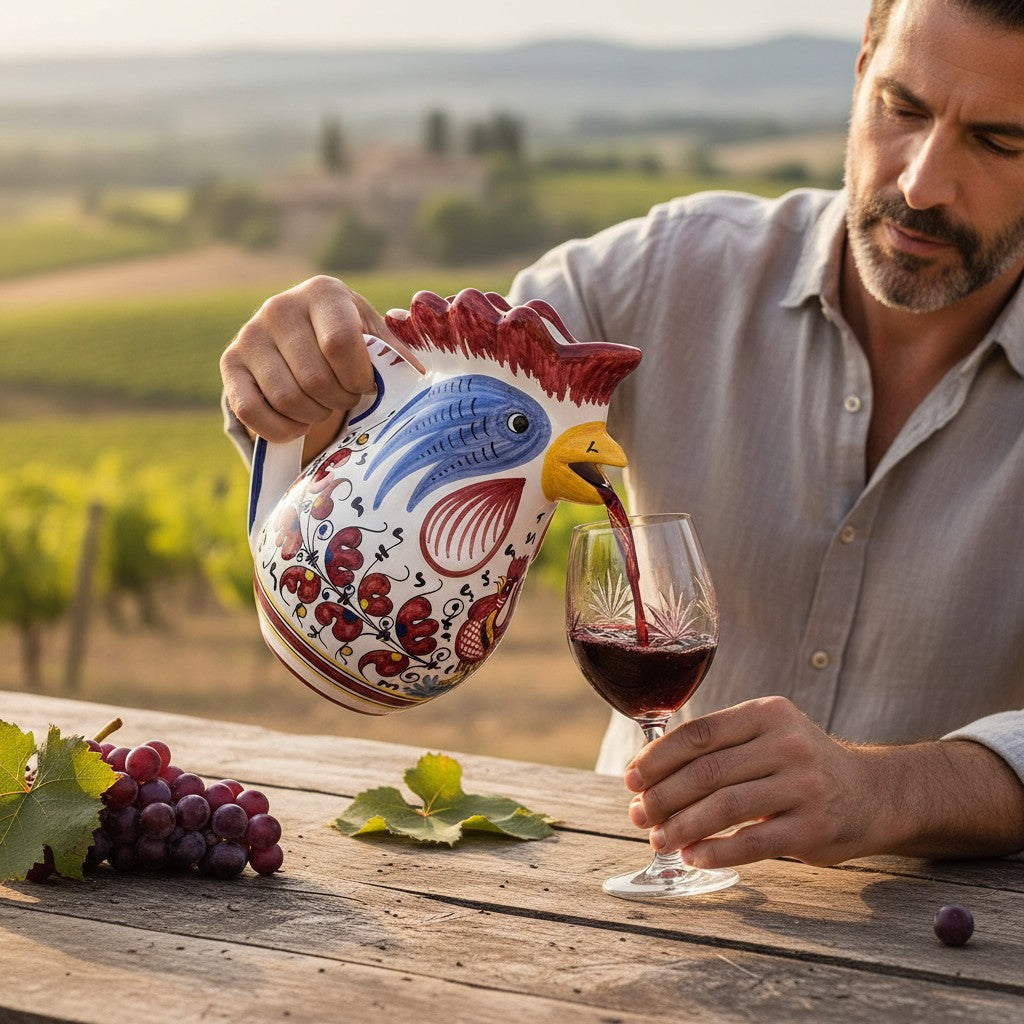 ORVIETO RED ROOSTER: Rooster of Fortune Pitcher (1 Liter 34 Oz 1 Qt)