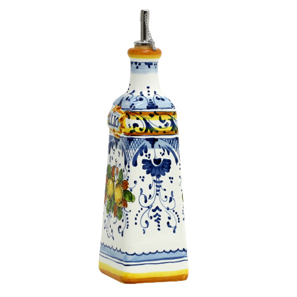 GIFT BOX: With authentic Deruta hand painted ceramic - LIMONCINI: SQUARE OLIVE OIL BOTTLE DISPENSER