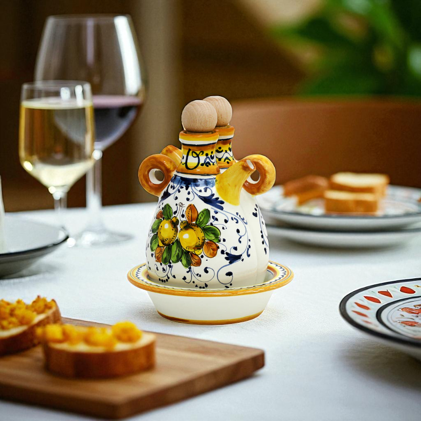 LIMONCINI: 'The Better Half' Oil and Vinegar set with tray/saucer - Artistica.com