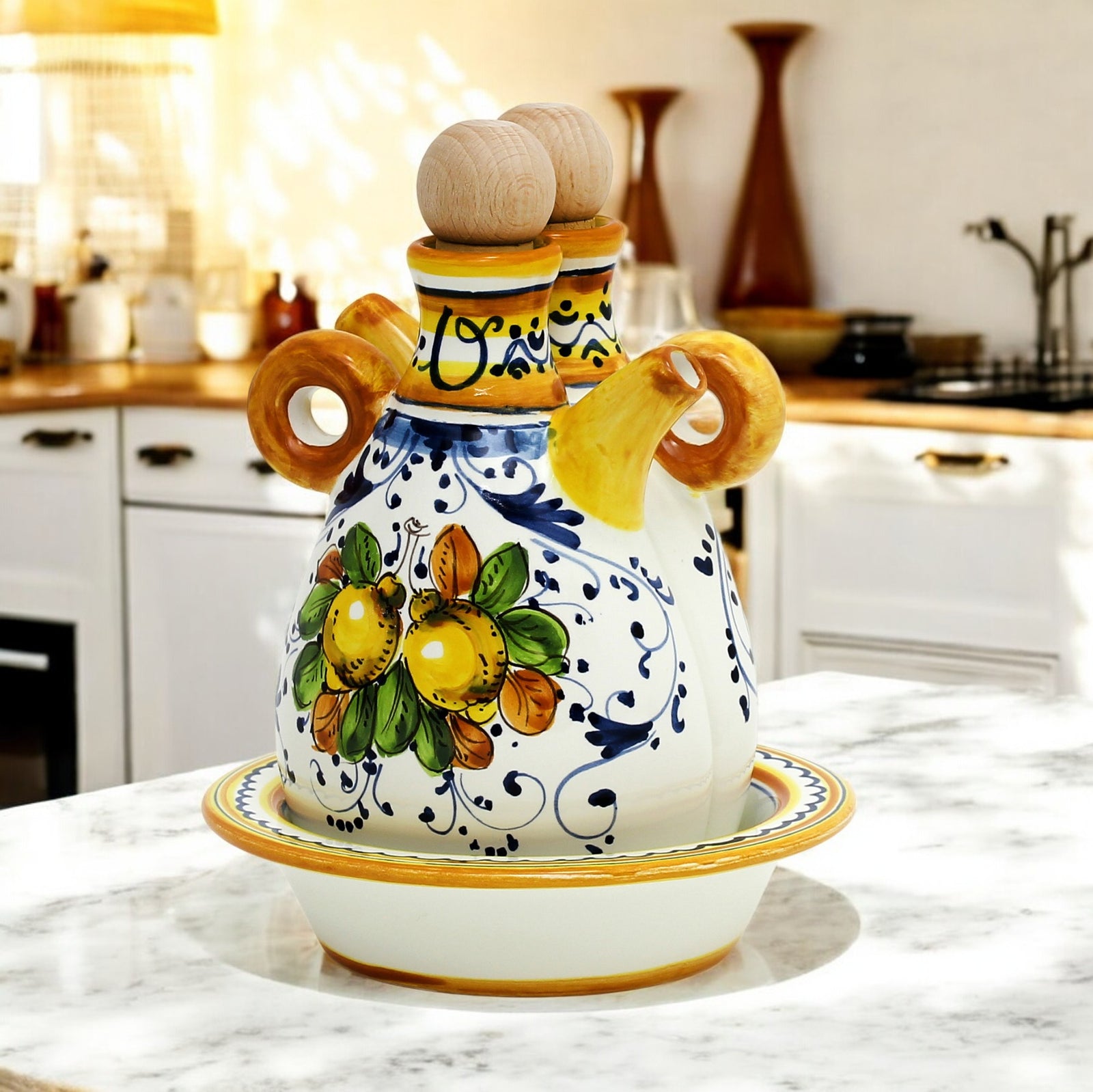 LIMONCINI: 'The Better Half' Oil and Vinegar set with tray/saucer - Artistica.com
