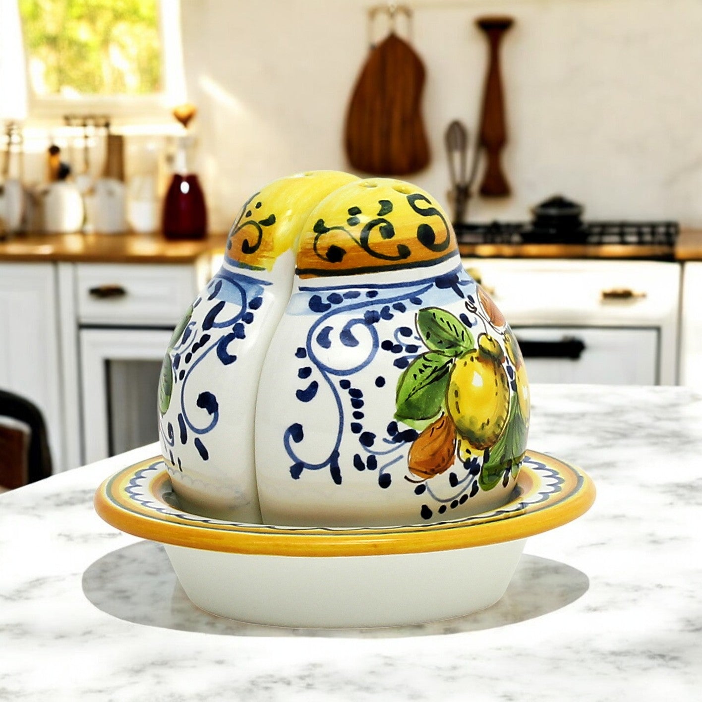 LIMONCINI: 'The Better Half' Salt and Pepper set with tray/saucer - Artistica.com