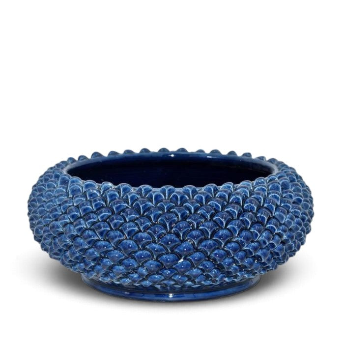SICILIAN PINECONE: Ceramic Round Centerpiece Bowl - DEEP BLUE