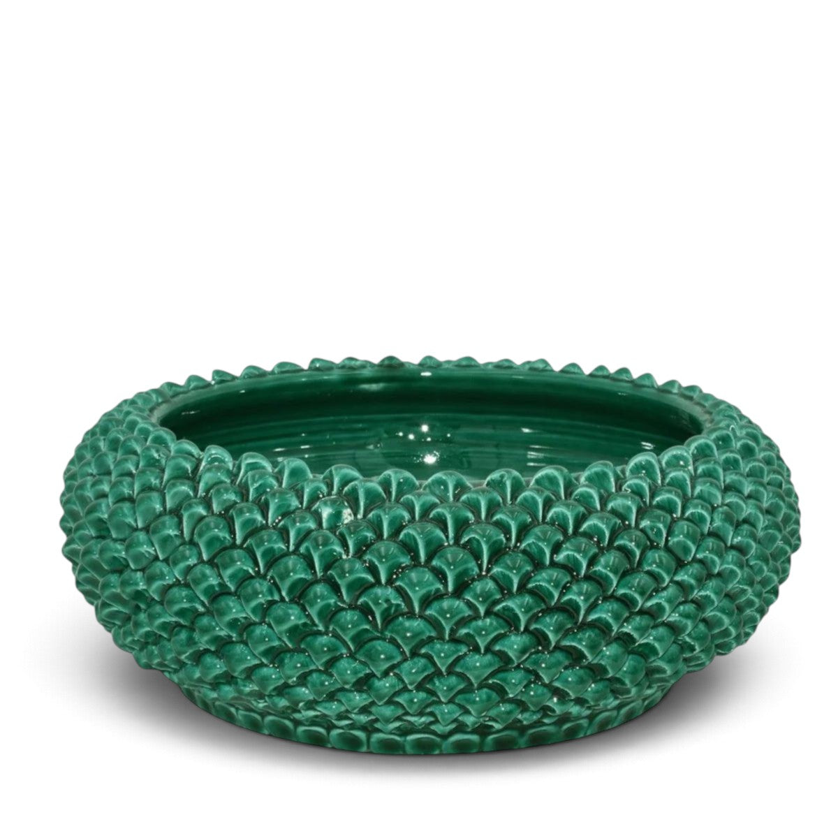 SICILIAN PINECONE: Ceramic Round Centerpiece Bowl - VERDE GREEN