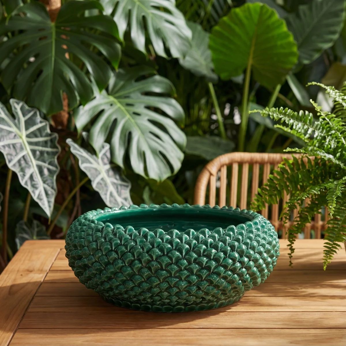 SICILIAN PINECONE: Ceramic Round Centerpiece Bowl - VERDE GREEN