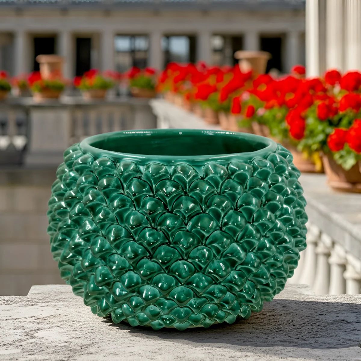 SICILIAN PINECONE: Ceramic Vase Planter Handcrafted - VERDE GREEN