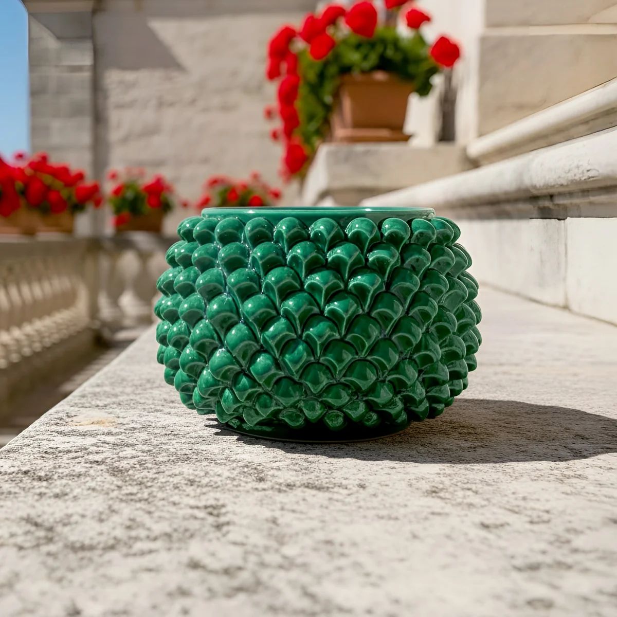 SICILIAN PINECONE: Ceramic Vase Planter Handcrafted - VERDE GREEN